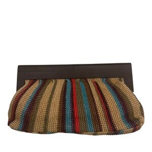Also Woven and Wood Striped Multicolor Clutch Bag